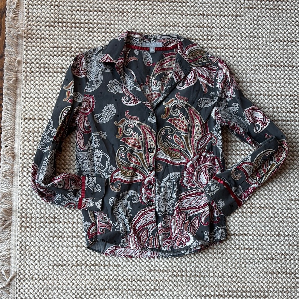 Foxcroft Paisley Blouse in Black and Red